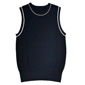 Zara Women's Blue Knit Sweater Vest Contrast trim Sleeveless Modern Minimalist M